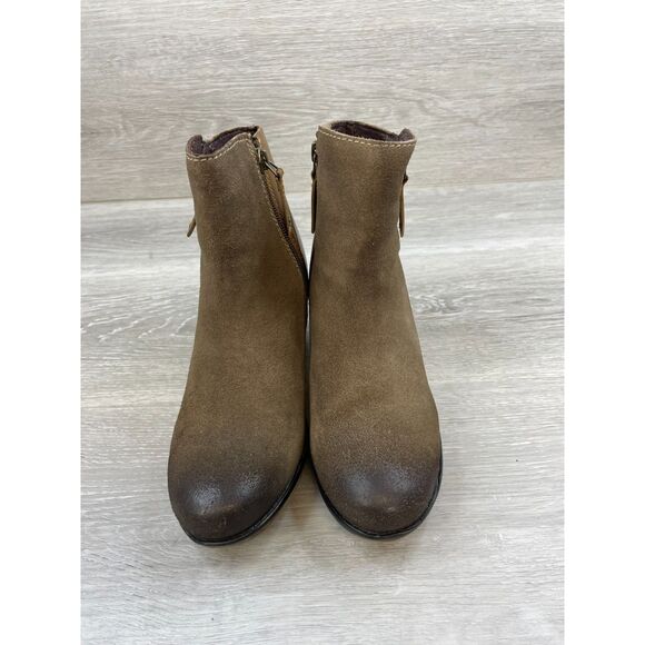 Roan Lina Women's Bootie Ankle Biker Boot Side Zip Heeled Suede Leather 6 Brown - Picture 2 of 11